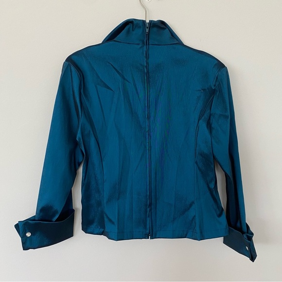 Vintage Tadashi Two-Piece Set Sz 4 Teal Satin Skirt Blouse Wedding Event 90s Y2K - Picture 3 of 16